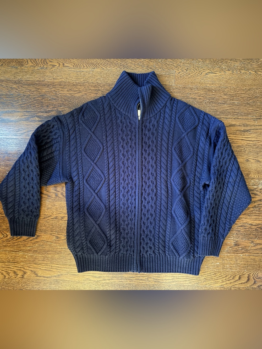 Aritzia Wilfred Heritage Knit Merino Wool Mockneck Zip-Up in Admiral size small